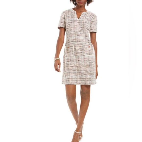 Connected Apparel Tweed Short Sleeve Sheath Dress - Picture 1 of 14